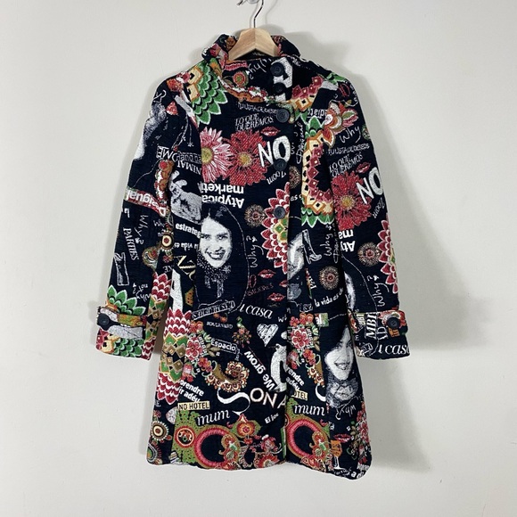 RARE Desigual Manteau Abrig Love Letters Patchwork Coat Multicolor Print - S - Picture 3 of 16